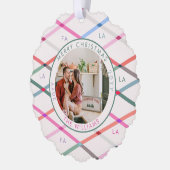 Falala Pastel geruit patroon kerstfoto Ornament Kaart (Links)