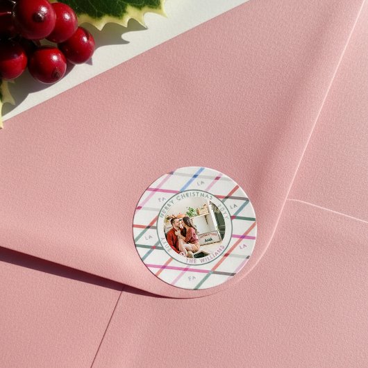 Falala Pastel geruit patroon kerstfoto Ronde Sticker