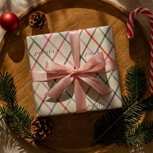 Falala Pastel Kleuren Geruit Patroon Kerstmis Cadeaupapier
