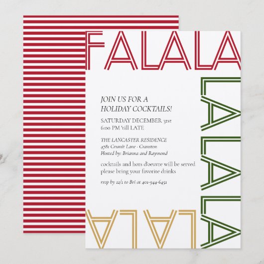 FALALA Red Stripes Moderne Holiday Cocktails Party Kaart (Voorkant / Achterkant)