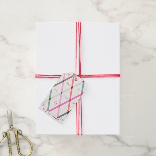 Falala To and From Checkered Pattern Christmas Cadeaulabel (Met Touw)