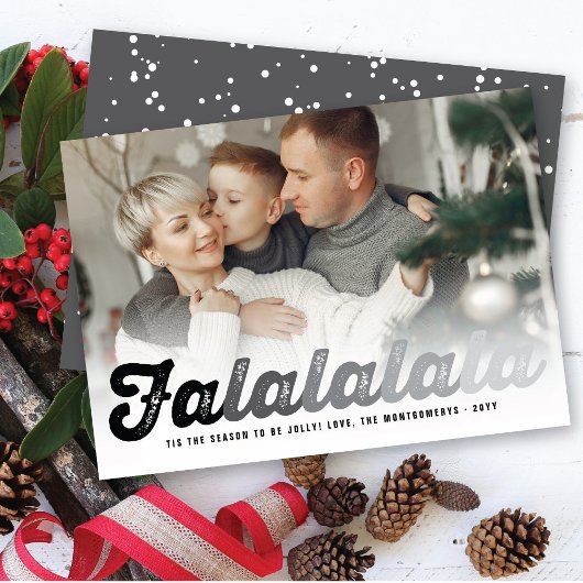 Falalala Black Ombre Script Fun Kerstfoto Feestdagenkaart
