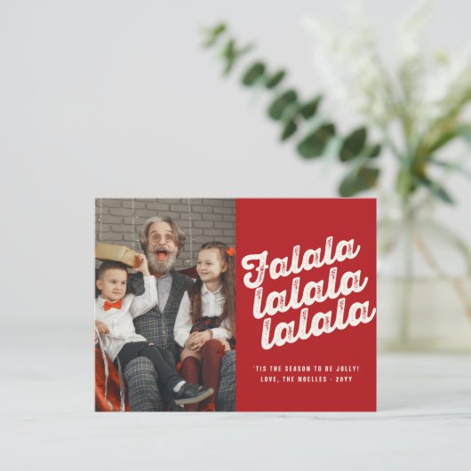 Falalala Bold Script Fun Classic kerstfoto Feestdagenkaart (Staand voorkant)