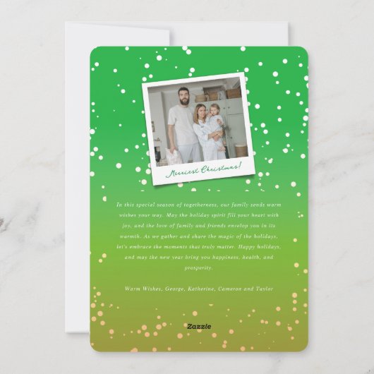 Falalala Fun Script Green Kerstmis Modern Foto Feestdagenkaart (Achterkant)