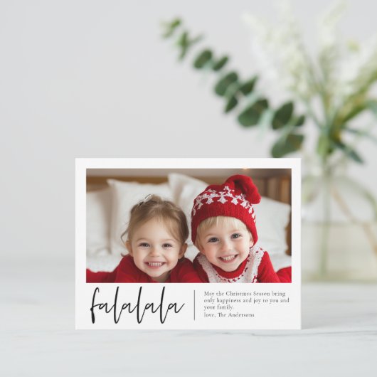"Falalala" gepersonaliseerde kerstfotokaart Briefkaart (Staand voorkant)