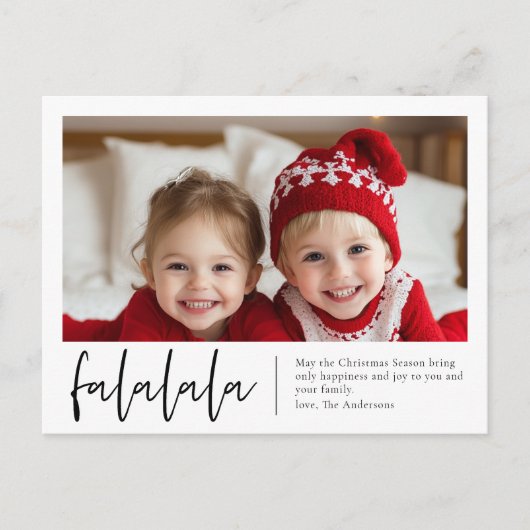 "Falalala" gepersonaliseerde kerstfotokaart Briefkaart (Voorkant)