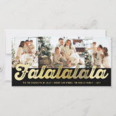 Falalala Gold Ombre Script met kerstmis 3 Foto Feestdagenkaart (Voorkant)