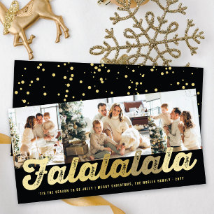 Falalala Gold Ombre Script met kerstmis 3 Foto Feestdagenkaart