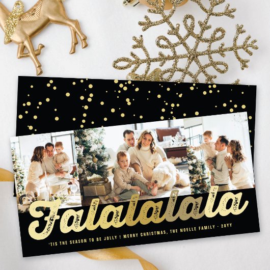 Falalala Gold Ombre Script met kerstmis 3 Foto Feestdagenkaart