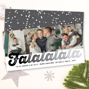 Falalala Gray Ombre Script Fun Kerstmis 3 Foto Feestdagenkaart