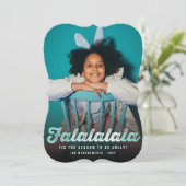 Falalala Green Ombre Script Fun Kerstfoto Feestdagenkaart (Staand voorkant)