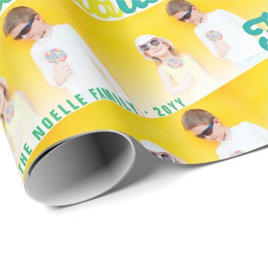 Falalala Green Ombre Script Holiday Multi Foto Cadeaupapier (Rol Hoek)