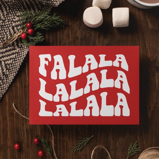 Falalala Groovy Wavy Typografie Red Christmas Feestdagenkaart