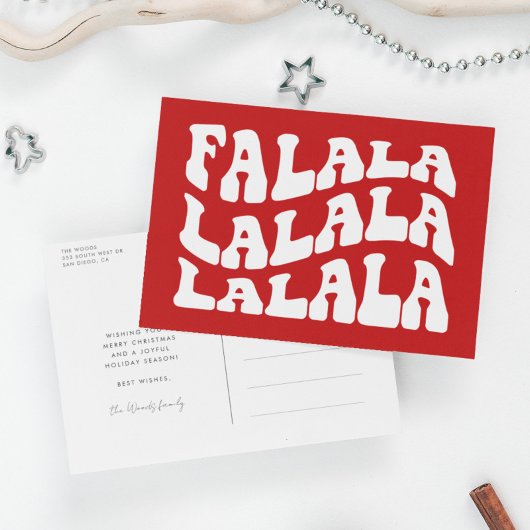 Falalala Groovy Wavy Typografie Red Christmas Feestdagenkaart