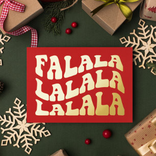 Falalala Groovy Wavy Typografie Red Christmas Folie Feestdagenkaart