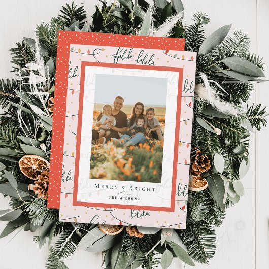 Falalala Kerstverlichting Vakantie Roze Fotokaart Kaart