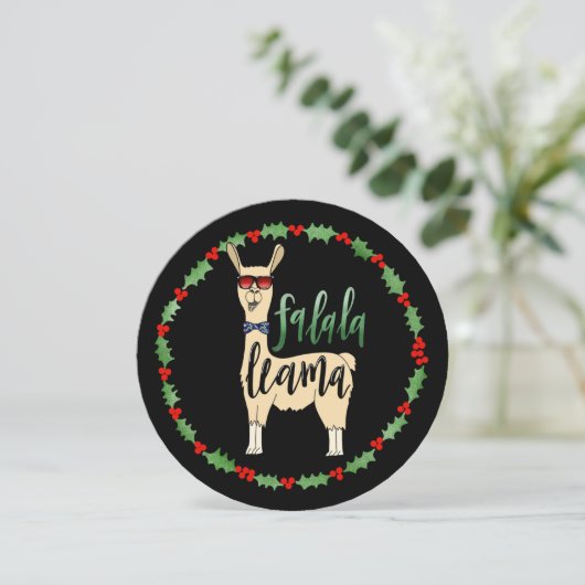 Falalala Lama Kerstkaart - Unieke cirkelvorm (Staand voorkant)