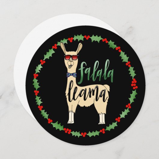 Falalala Lama Kerstkaart - Unieke cirkelvorm (Voorkant / Achterkant)