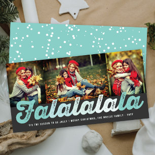 Falalala Mint Ombre Script Fun Kerstmis 3 Foto Feestdagenkaart