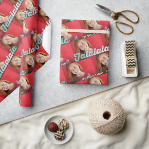 Falalala Mint Ombre Script KerstMulti Foto Cadeaupapier
