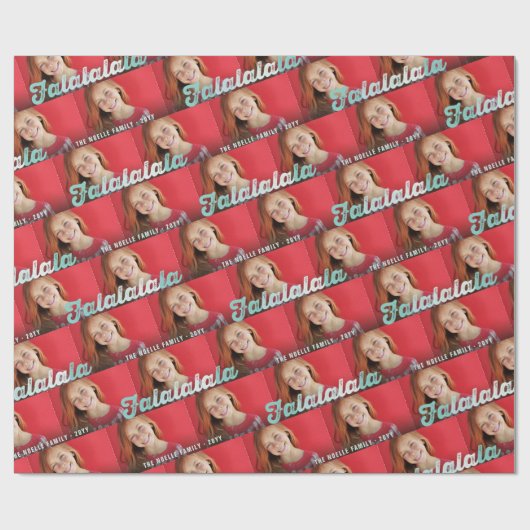 Falalala Mint Ombre Script KerstMulti Foto Cadeaupapier (Vlak)
