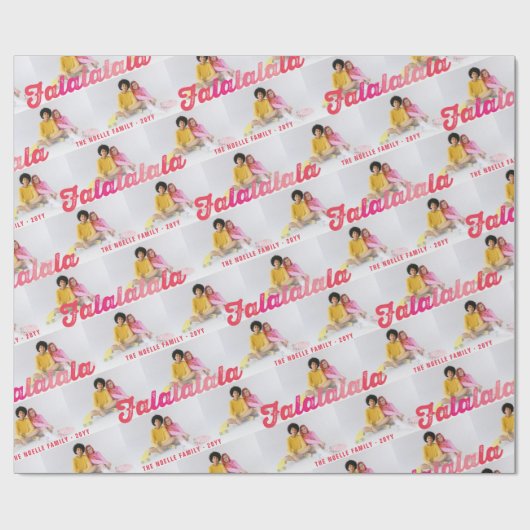 Falalala Pink Ombre Script-kerstmultifoto Cadeaupapier (Vlak)