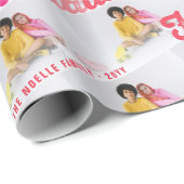Falalala Pink Ombre Script-kerstmultifoto Cadeaupapier (Rol Hoek)