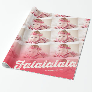 Falalala Red Ombre kerstfoto Collage Cadeaupapier