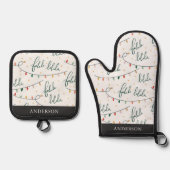 Falalala Script Kerstverlichting Vakantie Ovenwant & Pannenlap Set (Voorkant)
