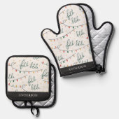 Falalala Script Kerstverlichting Vakantie Ovenwant & Pannenlap Set (Voorkant / Achterkant)