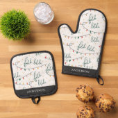 Falalala Script Kerstverlichting Vakantie Ovenwant & Pannenlap Set (Top down)