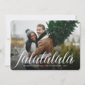 Falalala Simple White Script Fun Modern Photo Feestdagenkaart (Voorkant)