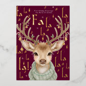 FaLaLaLa Waterverf Rendier Kerstgroet Folie Uitnodiging (Voorkant)