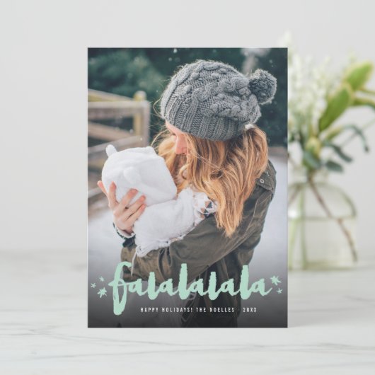 Falalalala Brush Calligrafiestars Modern Foto Feestdagenkaart (Staand voorkant)
