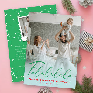 Falalalala Fun Script Aqua Kerst Modern Foto Feestdagenkaart