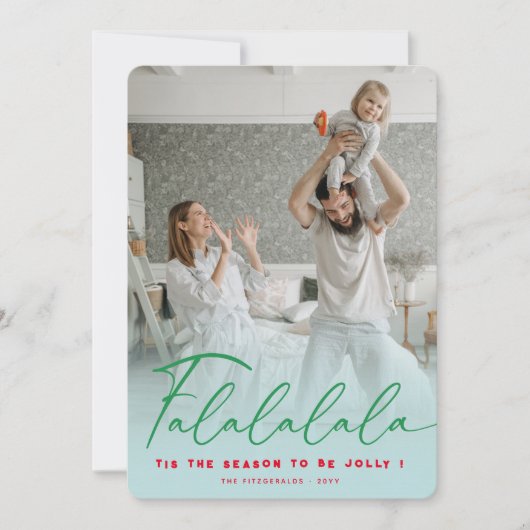 Falalalala Fun Script Aqua Kerst Modern Foto Feestdagenkaart (Voorkant)
