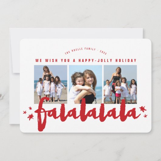 Falalalala Penseel Script Stars Moderne Fotocollag Feestdagenkaart (Voorkant)