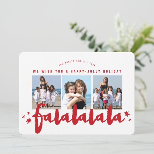 Falalalala Penseel Script Stars Moderne Fotocollag Feestdagenkaart (Staand voorkant)