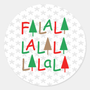 Falalalala... Rood Groen Bruin Sneeuwvlokken Stick Ronde Sticker