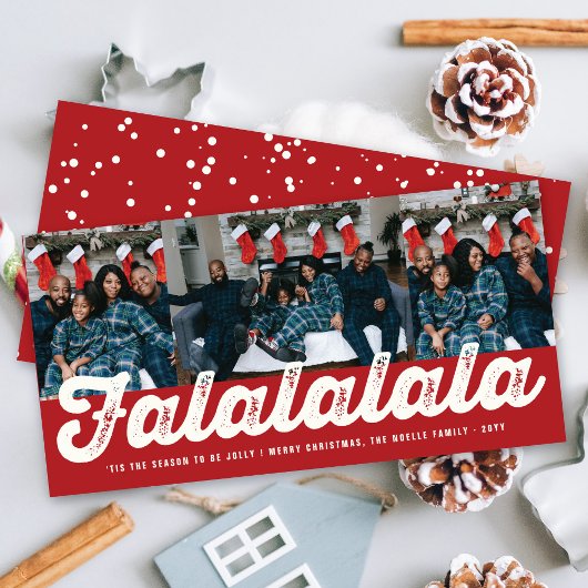 Falalalala Vet Schrift Spass Klassiek Kerst Foto Feestdagenkaart