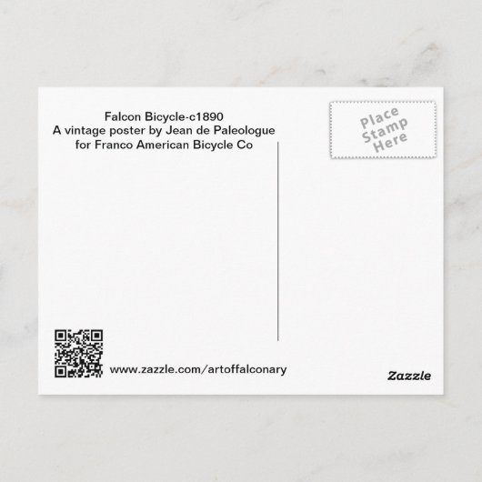 Falcon Bicycle-c1890 Briefkaart (Achterkant)
