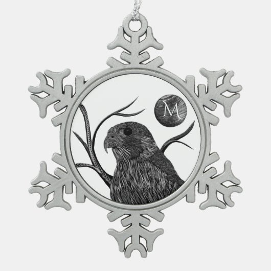 Falcon Full Moon Monogram Tin Sneeuwvlok Ornament (Voorkant)