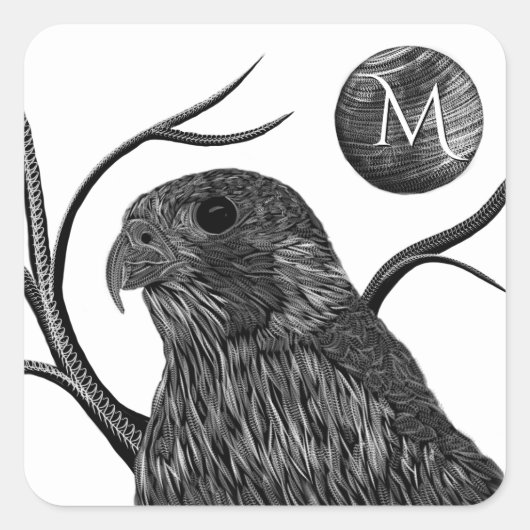 Falcon Full Moon Monogram Vierkante Sticker (Voorkant)