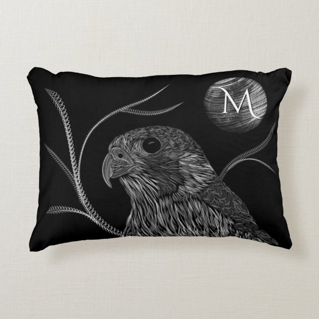 Falcon Full Moon Monogram zwart Accent Kussen (Voorkant)