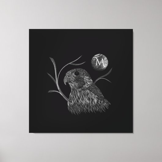 Falcon Full Moon Monogram zwart Canvas Afdruk (Voorkant)