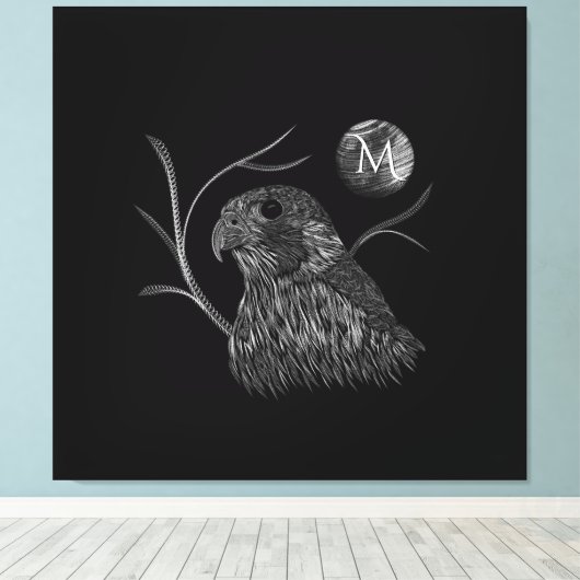 Falcon Full Moon Monogram zwart Canvas Afdruk (Insitu (Houten vloer))