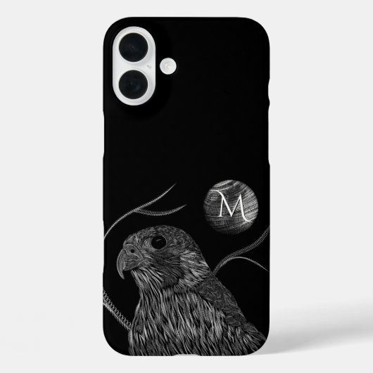Falcon Full Moon Monogram zwart Case-Mate iPhone Case (Achterkant)