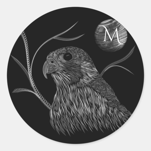 Falcon Full Moon Monogram zwart Ronde Sticker (Voorkant)