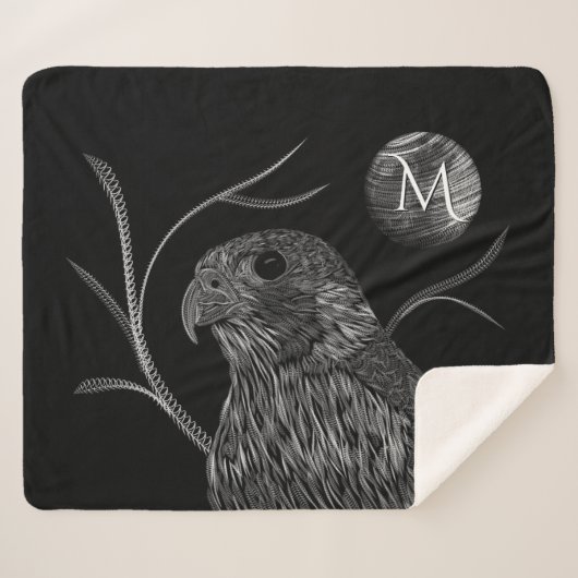Falcon Full Moon Monogram zwart Sherpa Deken (Voorkant (horizontaal))