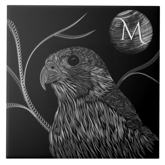 Falcon Full Moon Monogram zwart Tegeltje (Voorkant)